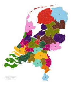 Afbeelding van kaart van Nederland met verdeling naar arbeidsmarktregio's, tevens link naar vergrote afbeelding.